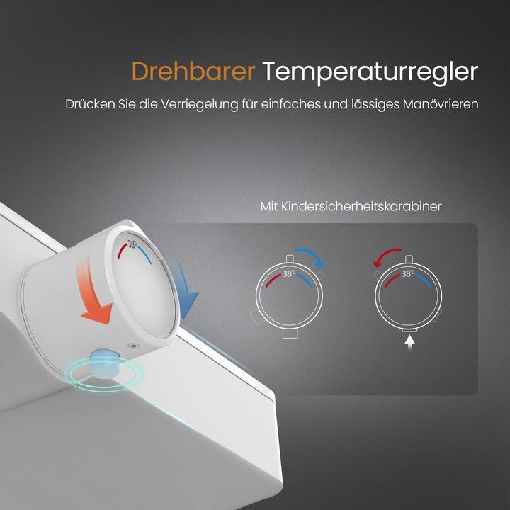 Produktbild Emke Duschsystem mit Thermostat, Handbrause + Regendusche(3 Strahlstärken) + Unterer Auslass, Weiss