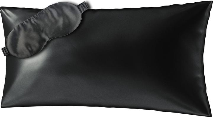 Ailoria BEAUTY SLEEP SET Silk Zipper Pillowcase (40x80) (black) with eye mask (Kopfkissenbezug, 80 x 40 cm)