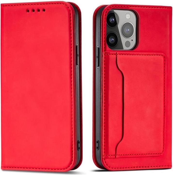 Produktbild Hurtel Magnet Card Case for iPhone 13 Pro Pouch Card Wallet Card Holder Red (Apple iPhone 13 Pro)