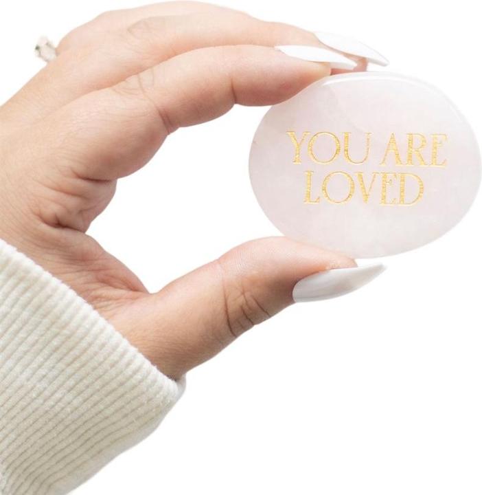 Actual product image Something Different You Are Loved Rose Quartz Palm Stone