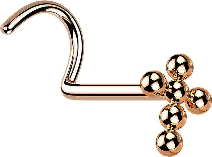 Star Piercing Nasenstecker gebogen rosegold Kreuz Kugeln (ohne Messing, Titan G23)