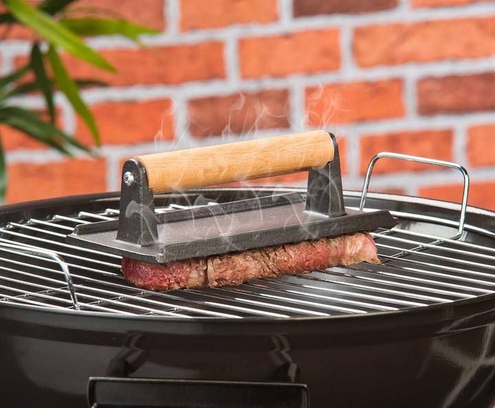 Produktbild Rosenstein & Söhne 2er-Set BBQ-Fleischbeschwerer & Burgerpressen, emailliertes Gusseisen
