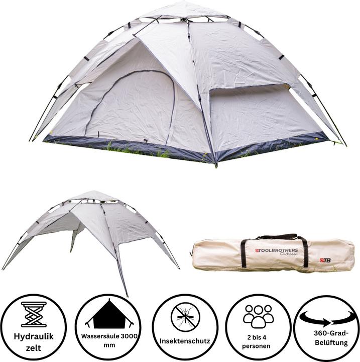 Produktbild Tool Brothers Toolbrothers Outdoor Camping Zelt für 2-4 Personen Kuppelzelt Hydraulikzelt Pop-Up zelt (Kuppelzelt, 3 kg, 2 Personen)
