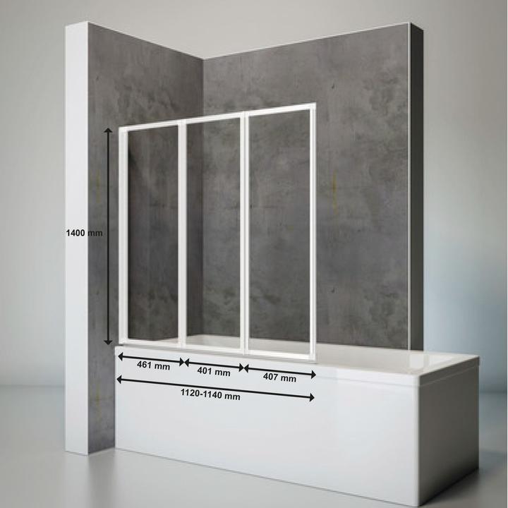 Produktbild Schulte Badewannenfaltwand 3-teilig 400/400/400 Echtglas Klar Hell alpinwei (127 cm, 127 cm, 140 cm)