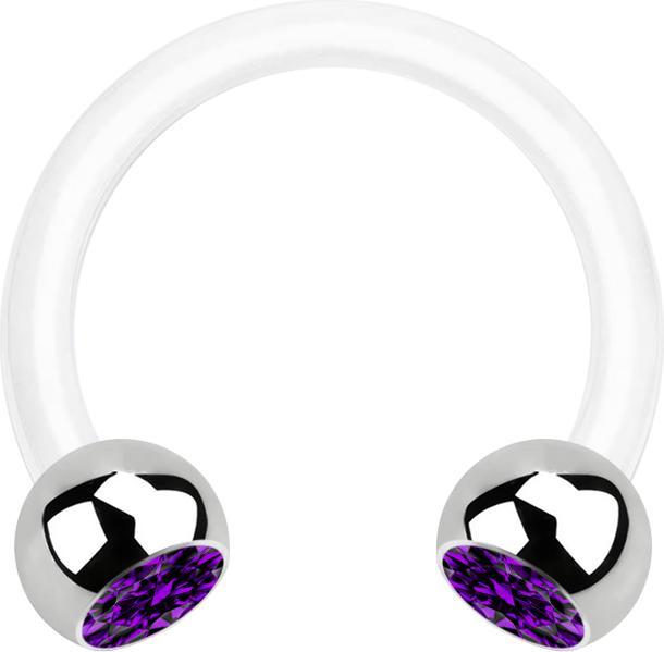 Star Piercing Micro Circular Barbell weiss mit zwei Kugeln silber Kristall violett (Chirurgenstahl 316L, Bioflex, ohne Messing)