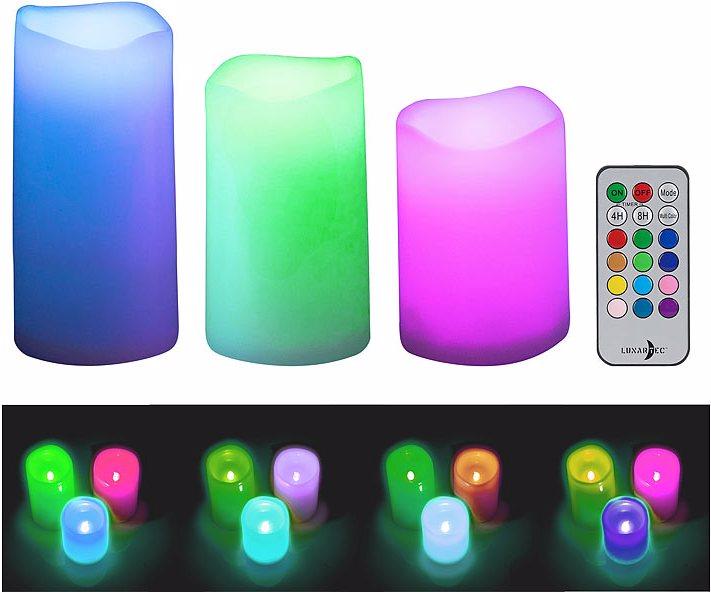 Produktbild Lunartec 3er-Set dimmbare RGB-LED-Kerzen mit Timer & Fernbedienung, bunt, IP44 (3 x)