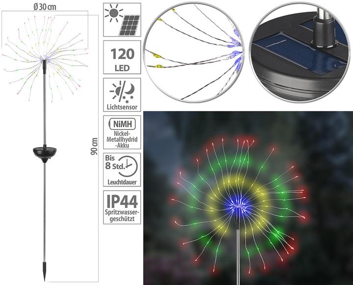 Produktbild Lunartec Garten-Solar-Lichtdeko mit Feuerwerk-Effekt, 120 bunte LEDs, IP44 (IP44)