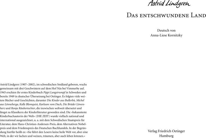 Produktbild Das entschwundene Land (Deutsch, Astrid Lindgren, Anna-Liese Kornitzky, 2007)