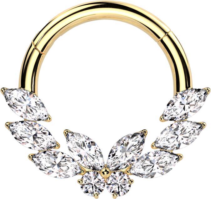 Star Piercing Micro Segmentring klappbar vergoldet Kristalle silber mittig Schmetterling (ohne Messing, Chirurgenstahl 316L)