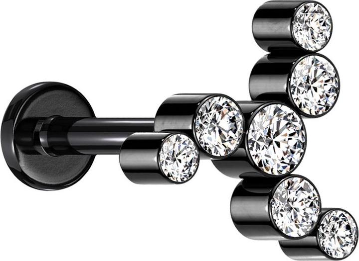 Star Piercing Micro Labret Innengewinde schwarz Windrad sieben Kristalle silber (ohne Messing, Titan G23)