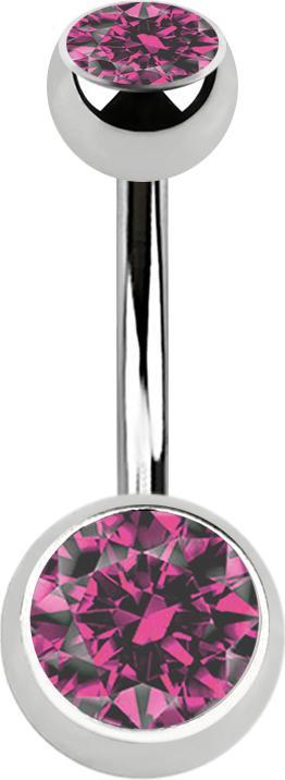 Star Piercing Banane silber mit zwei Kugeln Kristall pink (Chirurgenstahl 316L, ohne Messing)