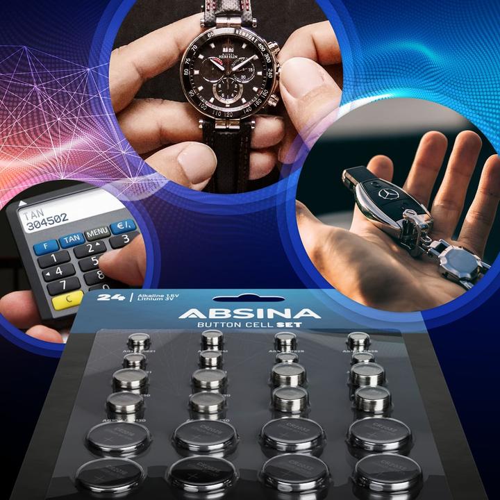 Image du produit Absina SET de piles boutons 24 piles alcalines + lithium (24 pcs, CR2032, LR621., CR2016, CR2025, 158 mAh)