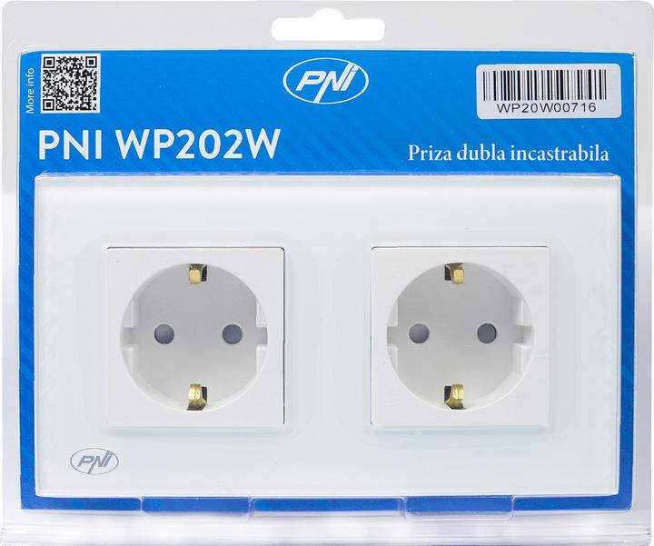 Produktbild PNI WP202W Einbau-Doppelsteckdose, mit Glasrahmen, 16A, 2X3000W, 230V, weiss