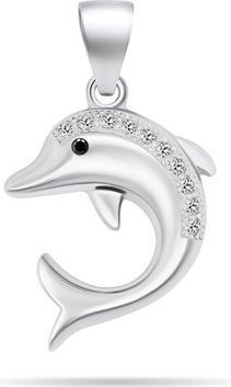 Brilio Silver - Cute silver pendant with zircons Dolphin PT104W
