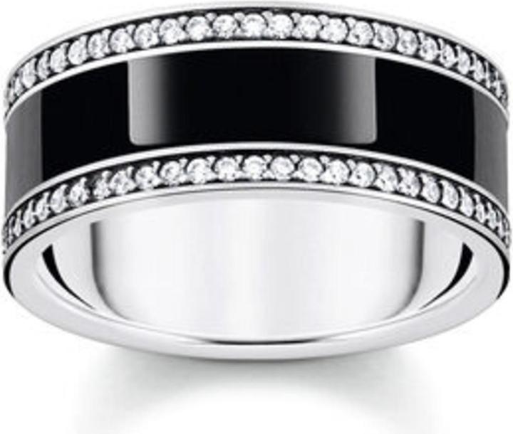 Thomas Sabo Bandring mit schwarzer Kaltemaille und weissen Steinen Silber geschwärzt (56, 925 Silber)
