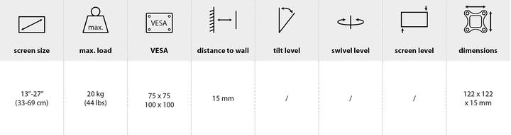 Produktbild Blaupunkt TV-WANDHALTERUNG - 13"-27" (33-69 cm) - max. 20 kg - STARR (Wand, 27", 20 kg)