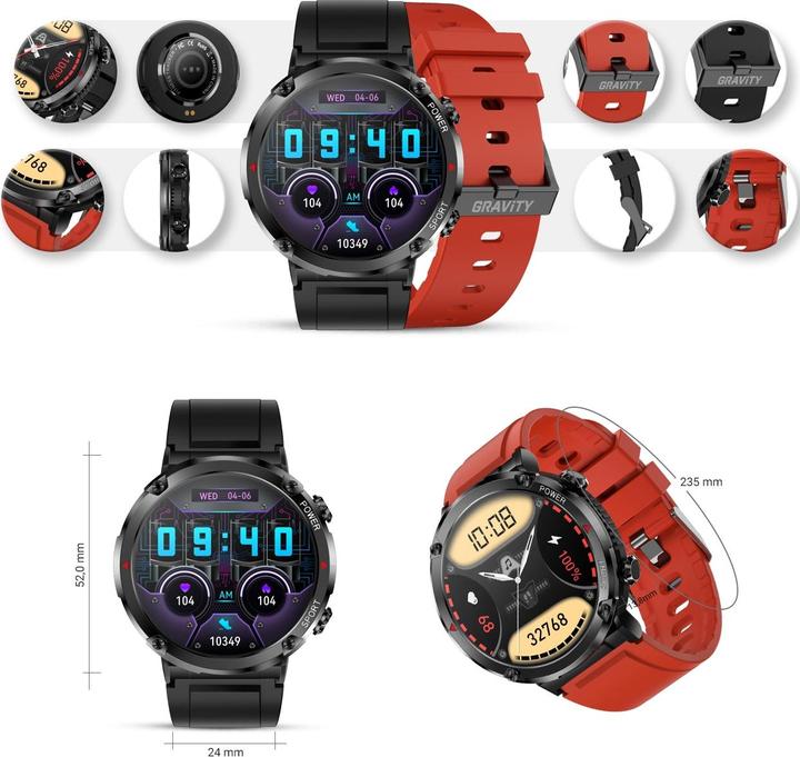 Actual product image Gravity GT21-6 Smartwatch + rotes Silikonarmband
