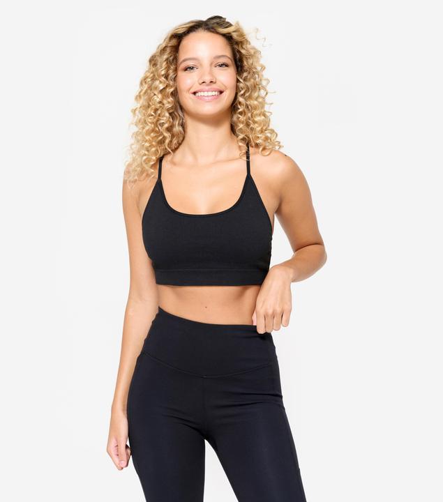Domyos Sport-BH Bustier Damen gerippt nahtlos leichter Halt - schwarz (L)