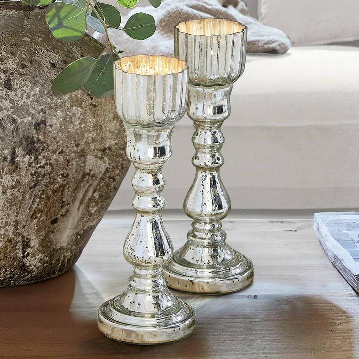 Image du produit Loberon Kerzenständer 2er Set Velanor antiksilber (10 cm, H)