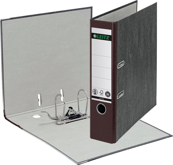 Produktbild Leitz Wolkenmarmor-Ordner, 180 Grad, DIN A4, 80 mm, braun farbiger Rücken, Einband aus Pappe, aussen (A4, 80 mm, 1 Stück)