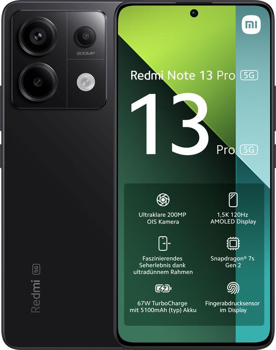 Produktbild Xiaomi Redmi Note 13 Pro 5G (512 GB, Midnight Black, 6.67", Dual SIM, 200 Mpx, 5G)