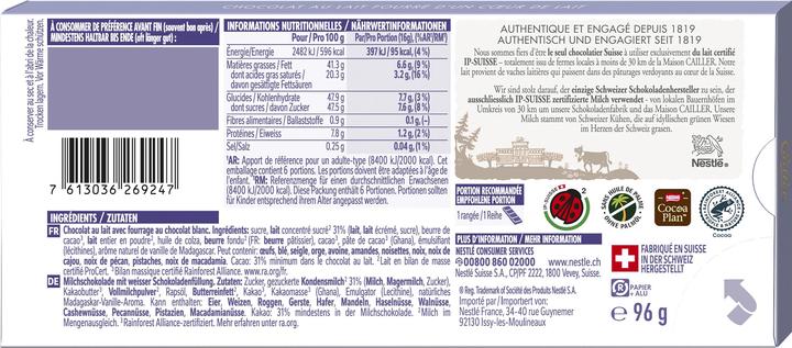 Nährwerte und Zutaten Cailler Tafelschokolade Milchcreme (107 g)