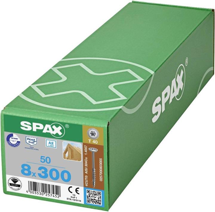Produktbild Spax HI.FORCE, 8 x 220 mm, 50 Stück, Teilgewinde, Tellerkopf, T-STAR plus T40, 4CUT, Edelstahl rost (1 Schrauben pro Stück)