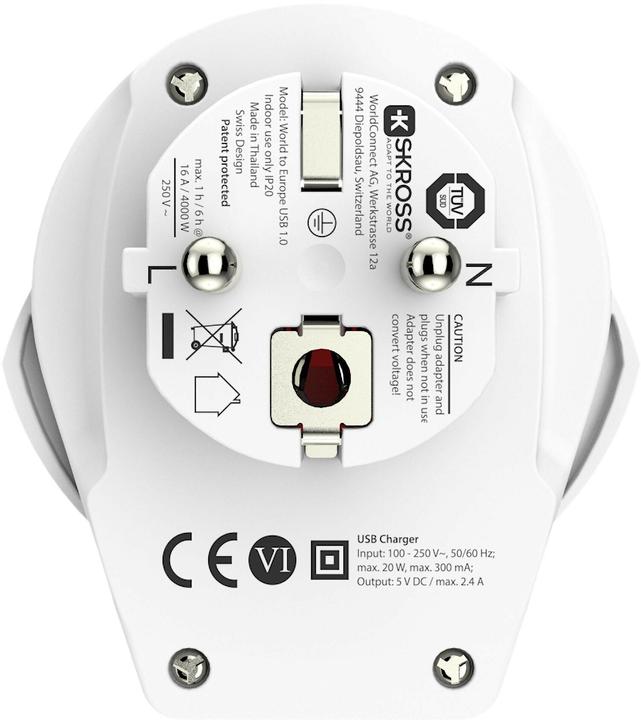 Actual product image Skross Country Travel Adapter and USB Charger World to Europe USB