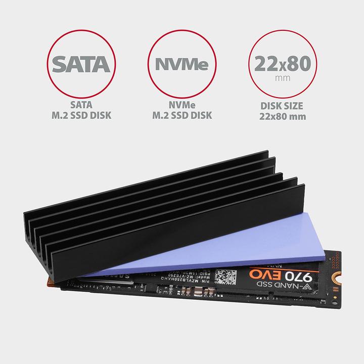 Produktbild Axagon CLR-M2L10 passiver M.2-SSD-Kühlkörper - 2280, 10 mm Höhe, Aluminium