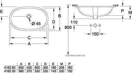 Immagine prodotto Villeroy & Boch V&B Lavabo sottopiano O.NOVO con ÜL 530x320mm bianco (320 mm, 580 mm)