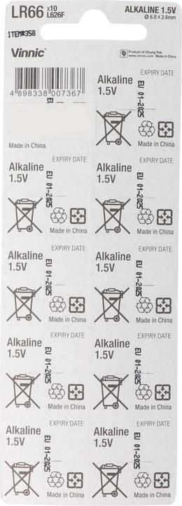 Actual product image Vinnic 10er Set AG 4, LR66, L626F, V376, V377, LR626 (10 pcs., Device specific, 18 mAh)