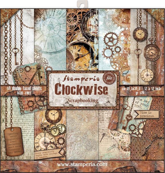 Produktbild Stamperia Scrapbook-Block "Clockwise", 10 Bogen, 30,5 x 30,5 cm (170 g/m², 10 x)