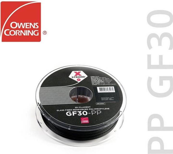 Owens Corning FIXD-PP28-BK0 Xstrand GF30 Filament PP (Polypropylene) 2.85mm 500g Black 1pc. (PP, 2.85 mm, 500 g, Black)