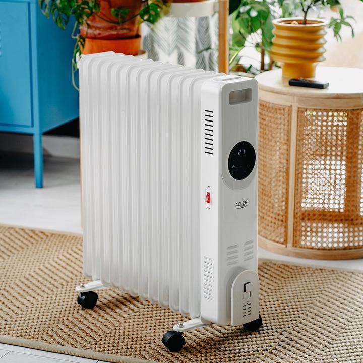 Image du produit Adler AD 7826 Radiateur LED à bain d'huile avec commande à distance 13 ailettes, blanc (2500 W)