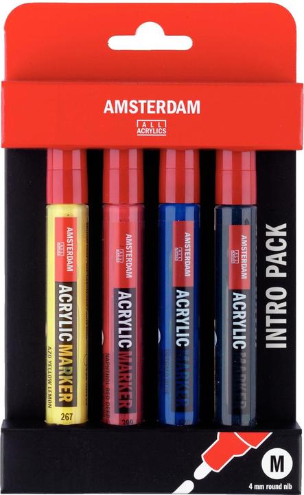 Amsterdam Acrylmarker Basic Set 4 Stück (Gelb, Blau, Schwarz, Rot, 4 mm, 4 x)