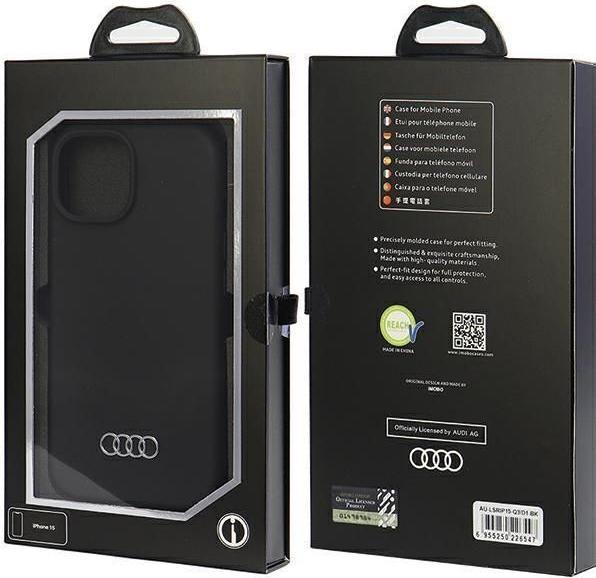 Actual product image Audi Silicone Case iPhone 15 6.1" czarny/black hardcase AU-LSRIP15-Q3/D1-BK (Apple iPhone 15)