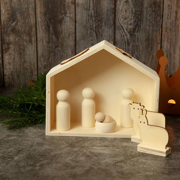 Image du produit Natura Punto Crèche de Noël en bois naturel, 6 personnages
