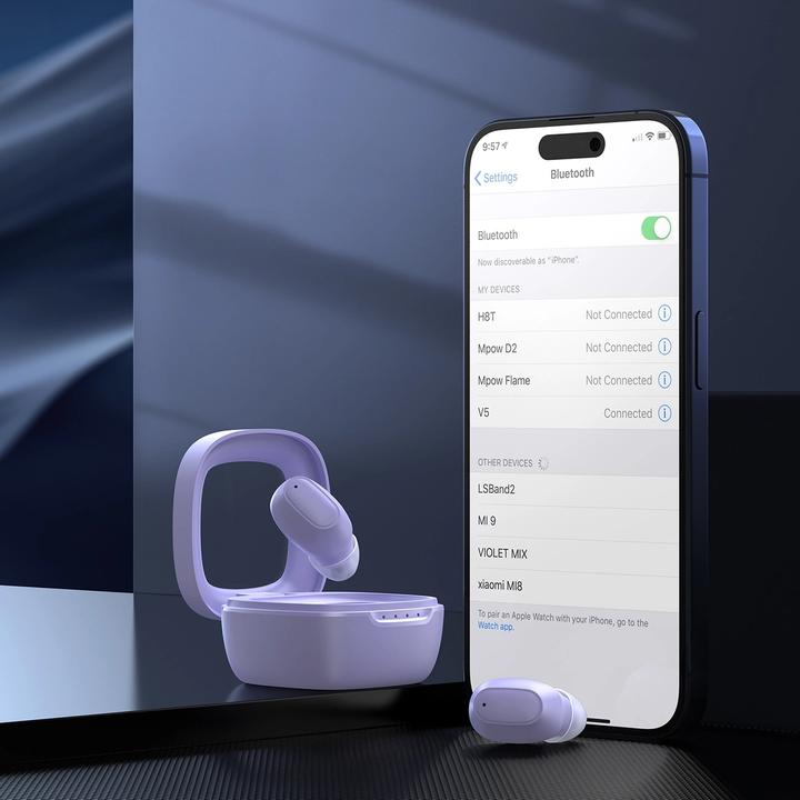 Actual product image Choetech MEMS wireless TWS Bluetooth 5.3 headphones - purple (8 h, Wireless)