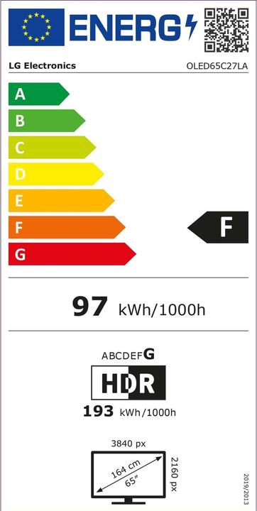 Energy Label LG OLED65C27LA (65", C2, OLED, 4K, 2022)