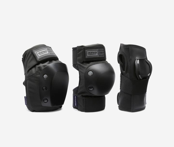 Image du produit Decathlon Adulte 3-Piece Skateboarding Protector Set Pad500 Black (L, Genouillère, Protège-poignets, Coudes, Modèle unique)