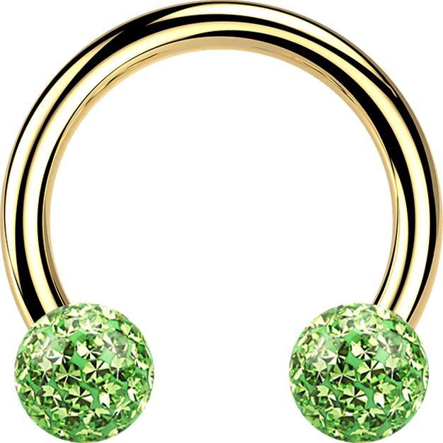 Star Piercing Micro Circular Barbell vergoldet mit zwei Kristall Kugeln hellgrün Epoxy Schutzschicht (Titan G23, ohne Messing)