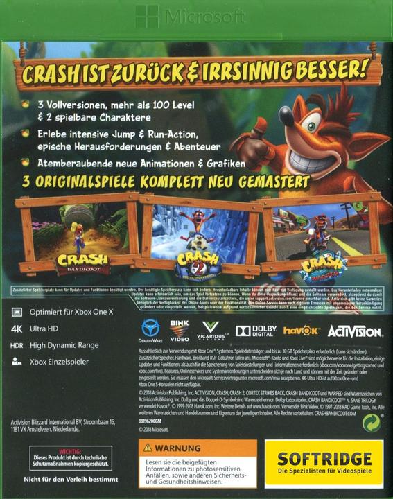 Produktbild Activision Crash Bandicoot - N' Sane Trilogy (Xbox One X, Xbox Series X, DE)
