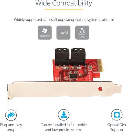 Produktbild StarTech com 4P6G-PCIE-SATA-CARD, PCIe, SATA, PCIe 3.0, Rot, ASMedia - ASM1164, 6 Gbit/s