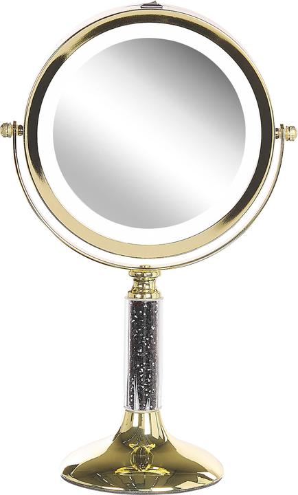 Produktbild Beliani Kosmetikspiegel Lumarko LED-Kosmetikspiegel ø 18 cm gold BAIXAS! (18 x 18 x 34 cm)