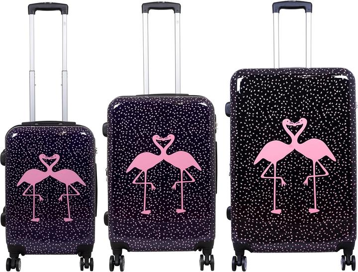 Immagine prodotto Trendyshop365 3-teiliges Hartschalen-Kofferset mit Flamingo-Motiv (94 l, Bagaglio a mano (fino a 50 litri), M (50 - 90l), L (90 - 115l))