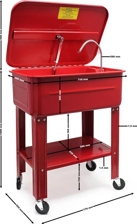 Actual product image Wiltec Parts washer 75.7L Steel parts cleaner Parts washer Rollable