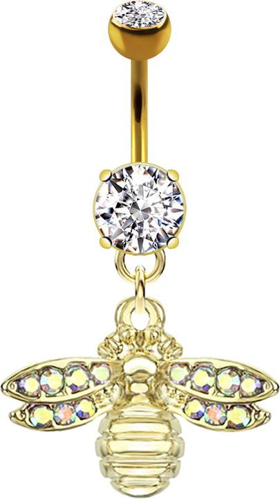 Star Piercing Banane 14k vergoldet mit Anhänger Biene (Chirurgenstahl 316L, Messing)