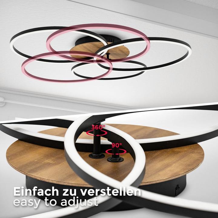 Produktbild B.K.Licht CCT-LED Deckenleuchte, Holz, schwarz, LED/42,5W (1500 lm)