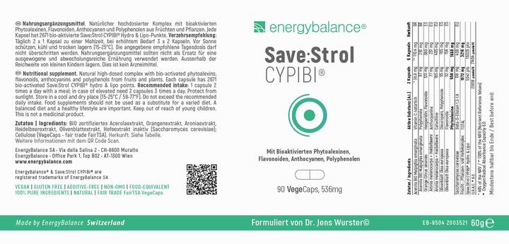 Nährwerte und Zutaten Energybalance Save:Strol CYPIBI Immune Support SaveStrol Kaps (90 Stück, Kapseln, 60 g)