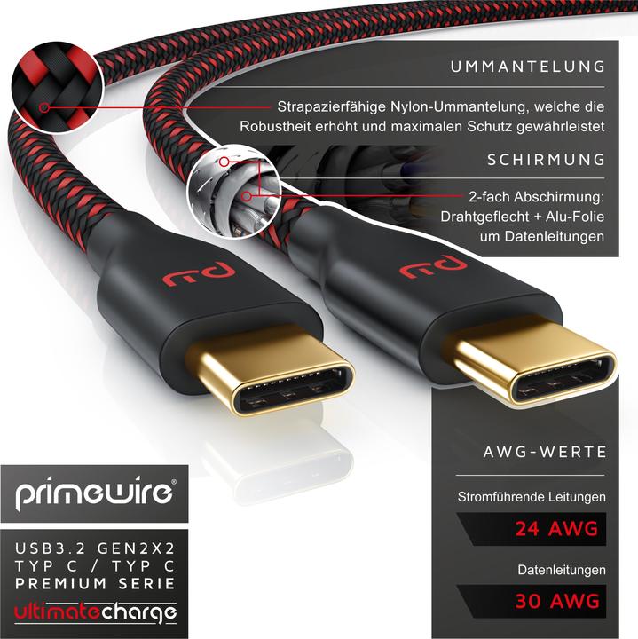 Produktbild Primewire USB-C 3.1 zu USB C Gen 2 Kabel / Ladekabel / Datenkabel für Smartphone, Tablet (1 m, USB 3.1)